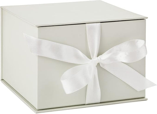 Hallmark Medium Gift Box with Lid and Shredded Paper Fill (Grey White 7 inch Box) for Weddings, Bridal Showers, Graduations, Birthdays, Bridesmaids Gifts, All Occasion