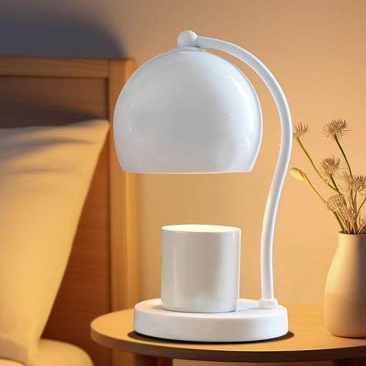 Ceramic Dimmable Candle Warmer Lamp with Timer Fit for Medium Size Candle Jars, Aesthetic Design with 2 Bulbs, House Warming Gifts, New Home Decor, Mother's Day, Birthday Gifts (White)