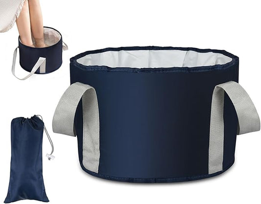 Foot Soaking Tub Collapsible Bucket with Handle 4.7 Gallon/18 L Portable Wash Bag for Fishing, Traveling, and Camping - Navy Blue