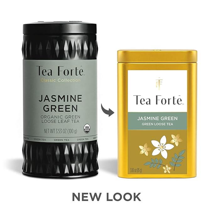 Tea Forte Jasmine Green Premium Loose Leaf Caffeinated Green Tea Blend Canister, Makes 35-50 Cups