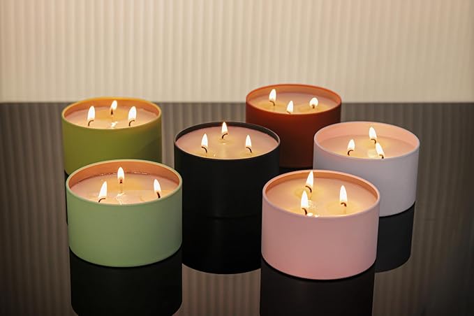 Candle Tins with Lids, 3-Wick Jars 14oz/420ml - 12 Pack Seamless Bulk Containers for Candle Making - Pink