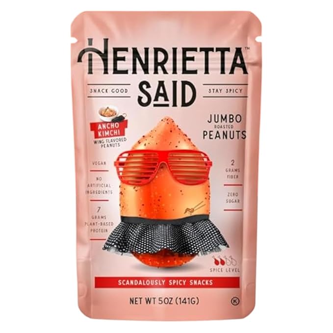 Henrietta Said Wing-Flavored Peanuts - Truly Good Foods Snacking Nuts - Bold Flavors - Savory & Spicy - Jumbo Flavored Peanuts - Protein Packed Vegan Snack - 1 (5-oz) Pack - Ancho Kimchi