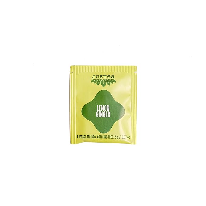 JusTea LEMON GINGER | Herbal Tea Bags, Caffeine-Free, Organic Ginger and Lemongrass Tea | Fair-Trade | Plastic-Free Tea Bags | Vegan, Sugar-Free, Gluten-Free | 16 Tea Bags
