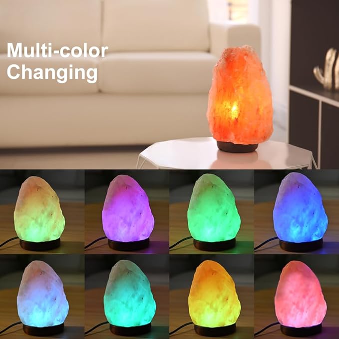 FANHAO Himalayan Salt Lamp with 8 Colors Changing, 100% Natural Crystal Salt Light Glow Hand Crafted Night Light for Lighting, Decoration and Gift