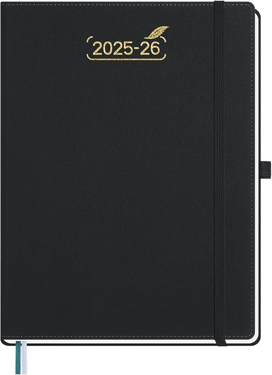 BEZEND 2026 Planner Weekly and Monthly (8.5" x 11"), Large 2-Column Calendar Book (Jul 25-Dec 26), Dual Schedule for Daily Appointment, Inner Pocket & Tabs, PU Leather Hardcover - Black