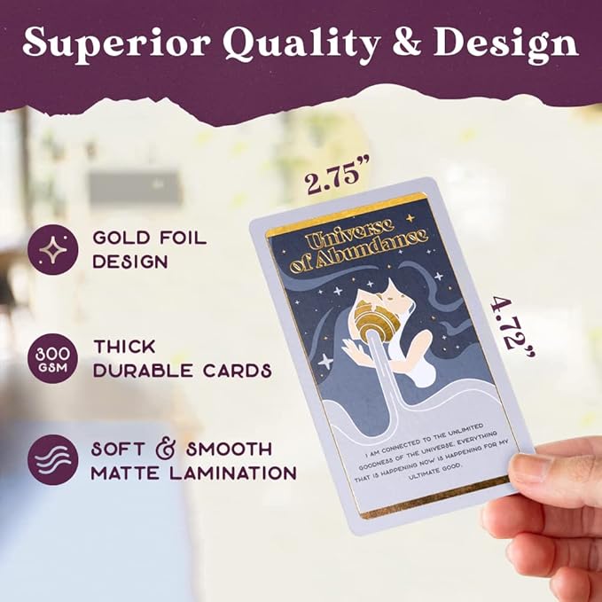 PURPLE CANYON Empowerment Cards for Women and Men | Positive Affirmations Cards for Motivation and Inspiration | Mindfulness Cards for Self Care | Beautiful Gold Foil 52 Card Deck