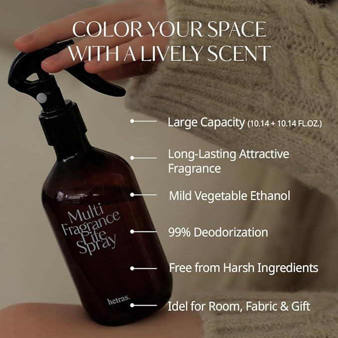 hetras Multi Fragrance Life Spray 10.14 fl oz x 2 Pack | White Shirt - Clean Linen Scent | Non-Aerosol Odor Freshener Room Mist for Room, Closet, Fabric | Infused with Essential Oils