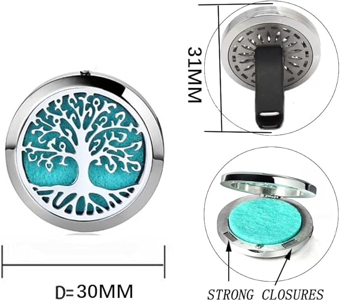 2Psc Black Car Aromatherapy Essential Oil Diffuser Locket Tree of Life Pattern Stainless Steel Car Air Fresheners Vent Clips Decorative