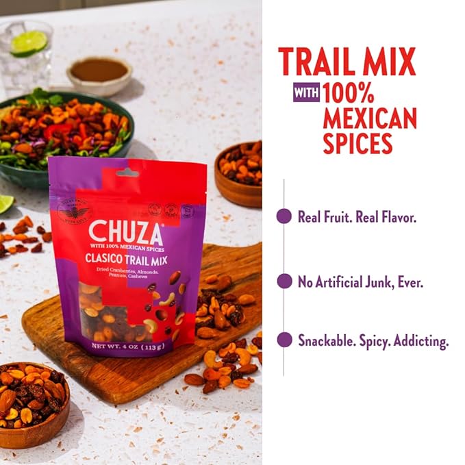 CHUZA Clasico Trail Mix – Semi Spicy Sweet Snack with 100% Mexican Spices – Dried Cranberries, Almonds, Peanuts & Cashews – High Protein, Gluten-Free – 4 oz