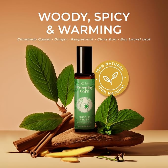 Gya Labs Muscle Relief Essential Oil Roll On - 0.34 Fl Oz - Travel Size Roller for Camping, Skin, Aromatherapy Relief, Convenience