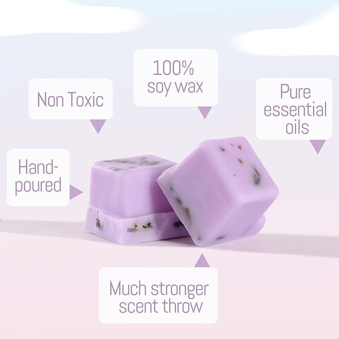 DEVI Scented Wax Melts, Natural Soy Wax Cubes Strong Scent -Lavender& Eucalyptus, Wax Melts Cubes for Warmer, 4 Pack(24-Cubes)