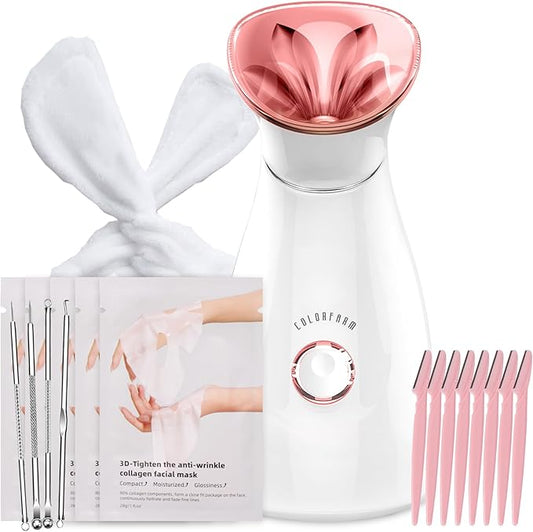 Colorfarm Facial Steamer Skin Care Kit: Face Steamer Home Spa Deep Cleaning Unclogs Pores with 4 Skin Care Tools - Relaxing Self Care Skincare Beauty Gifts for Women Girl (Skin Essentials Master Kit)