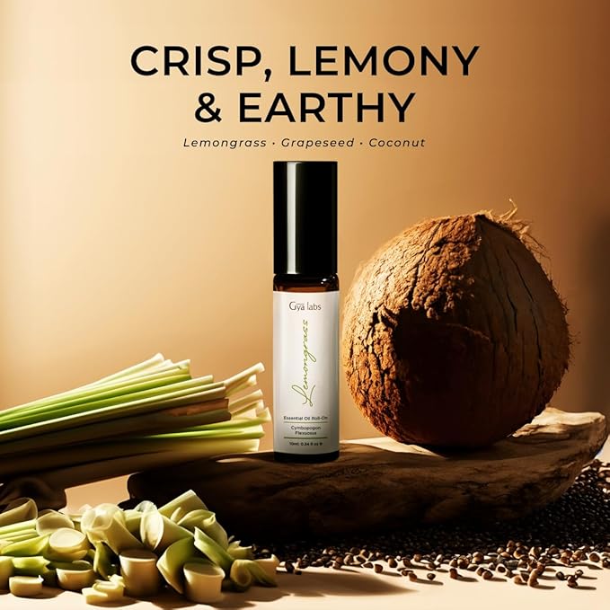 Gya Labs Lemongrass Essential Oil Roll On - 0.34 Fl Oz - Travel Size Roller for Camping, Skin, Aromatherapy Relief, Convenience