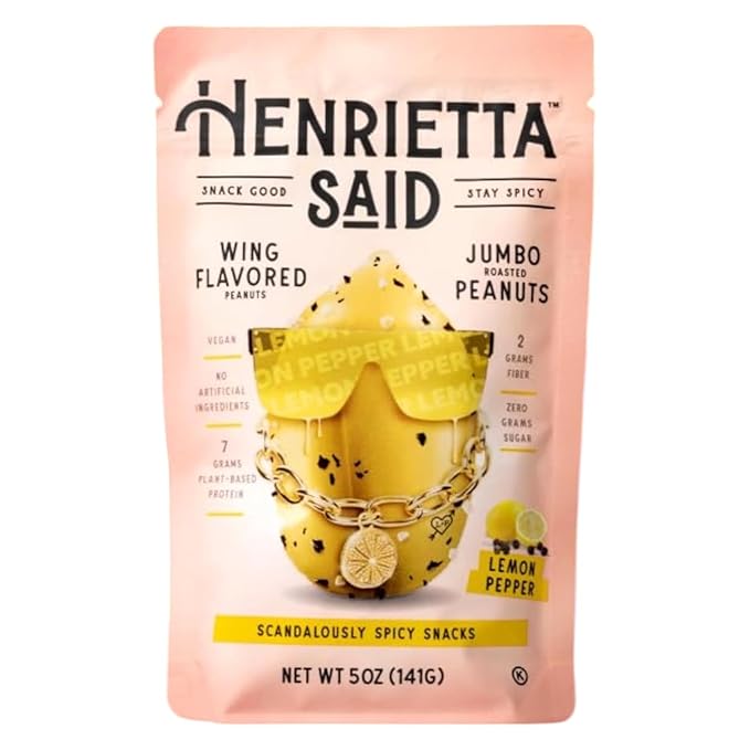 Henrietta Said Wing-Flavored Peanuts - Truly Good Foods Snacking Nuts - Bold Flavors - Savory & Spicy - Jumbo Flavored Peanuts - Protein Packed Vegan Snack - 1 (5-oz) Pack - Lemon Pepper