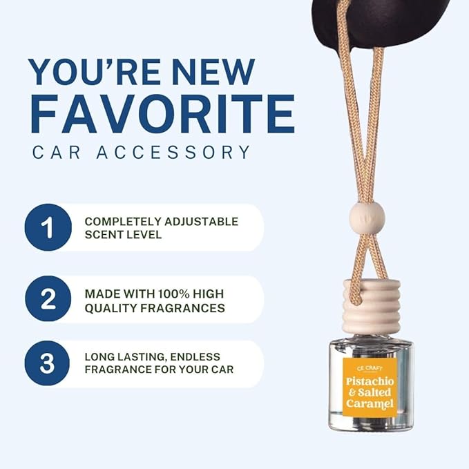 CANDECraftCo Car Air Hanging Fragrance Oil, Car Auto Freshener for Essential Oils, Scents Fragrance Aromatherapy Automobile Diffuser, Long Lasting (Pistachio & Salted Caramel)