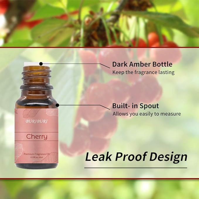 BURIBURI Cherry Fragrance Oil, Premium Grade Cherry Scented Oil 10ml Essential Oil for Diffusers, Candle Making