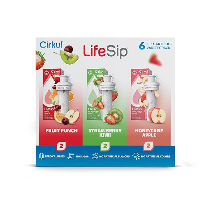 Cirkul LifeSip B-Vitamins Flavor Water Variety Pack, Makes 36 Drinks, No Sugar, Zero Calorie Drink Mix, (2 Fruit Punch, 2 Strawberry Kiwi, 2 Honeycrisp Apple)