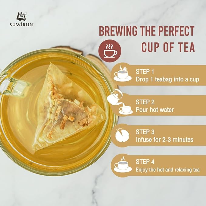 Suwirun Organic Lemongrass & Ginger Tea 25 Bags – Product of Thailand – Warming & Soothing Herbal Tea, Caffeine-Free, No Calories, Refreshing & Digestive Support