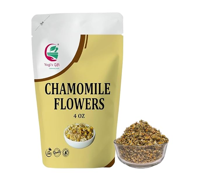 Chamomile Flowers 4 oz, 100% Natural Loose Leaf Chamomile Tea, Whole Dried Flowers for Herbal Tea, Resealable Bag for Freshness - By Yogi’s Gift®