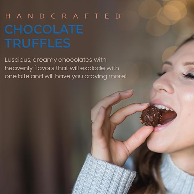 CRAVINGS BY ZOE Gourmet Chocolate Truffle Gift Box | 16 Count | Assorted Gourmet Milk & Dark Chocolate Candy Food Gift Basket Anniversary, Birthday, Get Well, Holiday, Thank You Men Women Mom Her