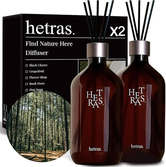 hetras Premium Reed Diffuser Set 16.9 fl.oz. 2 Pack | Jeju Saryeoni Forest - Citrus & Greenery Scent | Long-Lasting Luxury Fragrance with 10 Reed Sticks for Home & Office | Gifts for Loved One