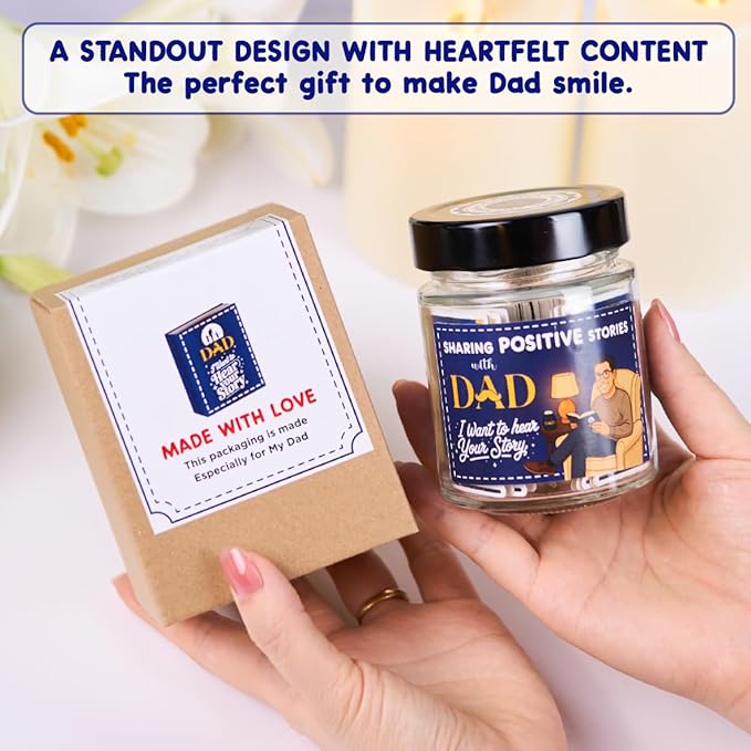 I Want to Hear Your Story, Dad- Sharing Positive Stories Jar - Unique, Sentimental Dad Gifts, Birthday Gift - Thoughtful Journal Prompts for Dad