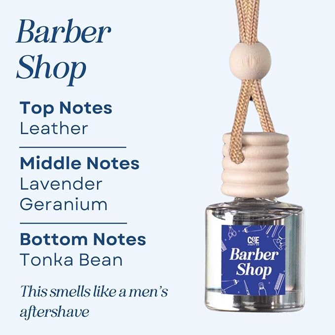 CANDECraftCo Car Air Hanging Fragrance Oil, Car Auto Freshener for Essential Oils, Scents Fragrance Aromatherapy Automobile Diffuser, Long Lasting (Barber Shop)