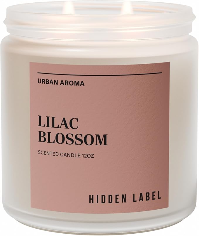 Hidden Label Lilac Blossom Scented Candle, 12oz Natural Soy Non Toxic, 70H Burn Time 2 Wick Aromatherapy Candle for Home Decor,Stress Relief & Relaxation,Gifts for Women & Men