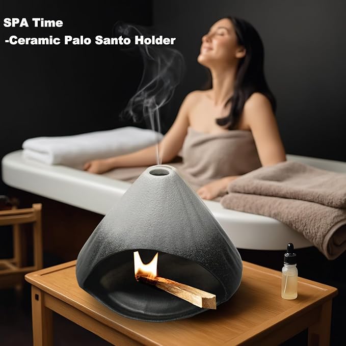 Ceramic Palo Santo Holder, Fuji Mountain Shape Incense Stick Burner for Yoga,Meditation,and Energy Cleansing Shower, Anxiety Relief for Women, Meditation Gifts with Gift Box (Black and White)