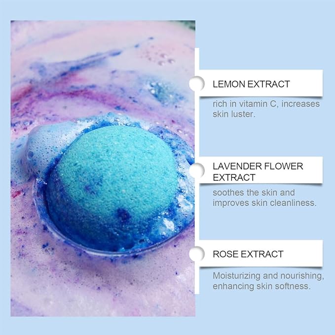 Bath Bombs Gift Set for Women,6 Scents Natural Relaxing Bath Balls for Her to Moisturize Skin,Relaxing Body,Soften Skin,Long-Lasting Fragrance and Rich Foam,Handmade Bubble Bathbombs (Blue)