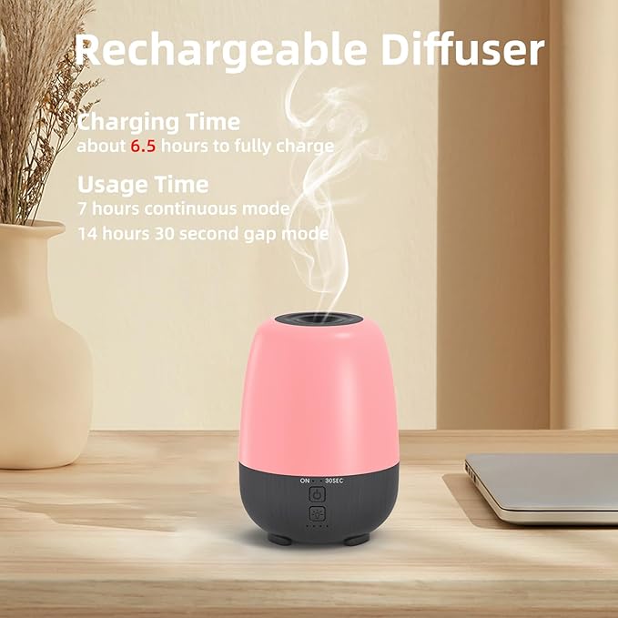 150ML Rechargeable Battery Operated Essential Oil Diffuser, Portable Cordless Aromatherapy Diffuser,7-Hour Runtime with 7 LED Color Changing Lights