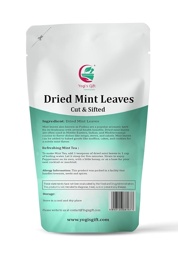 Dried Mint Leaves 4 oz | Peppermint Leaves For Tea & Savoury | Non-GMO, Ethically Sourced, Cut & Sifted | Bulk Tea Loose Leaf - Yogi’s Gift®