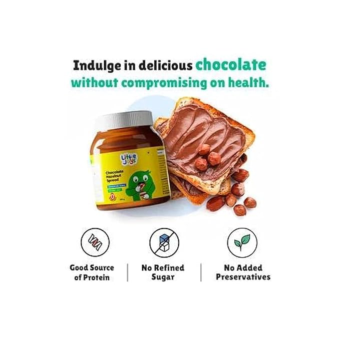 Little Joys Chocolate Spread. No Sugar, No Palm Oil, No Preservatives. Made with Multi Millets. Sweetened with Dates. Rich Hazelnut, Cocoa. 26.45 Oz