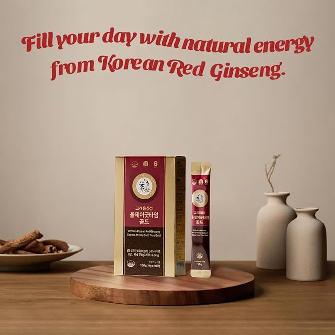 6-Year Korean Red Ginseng Extract Shot, HACCP Certified, Caffeine Free, Formulated with 12+ Traditional Korean Herbal Ingredients -Parent (100sticks, AlldayGoodtimeGold)