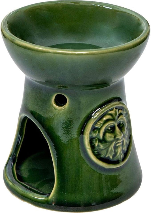 Ceramic Oil Burner - Essential Oil Aroma Diffuser, Aromatherapy Candle Tea-Light Holder (Green Man)
