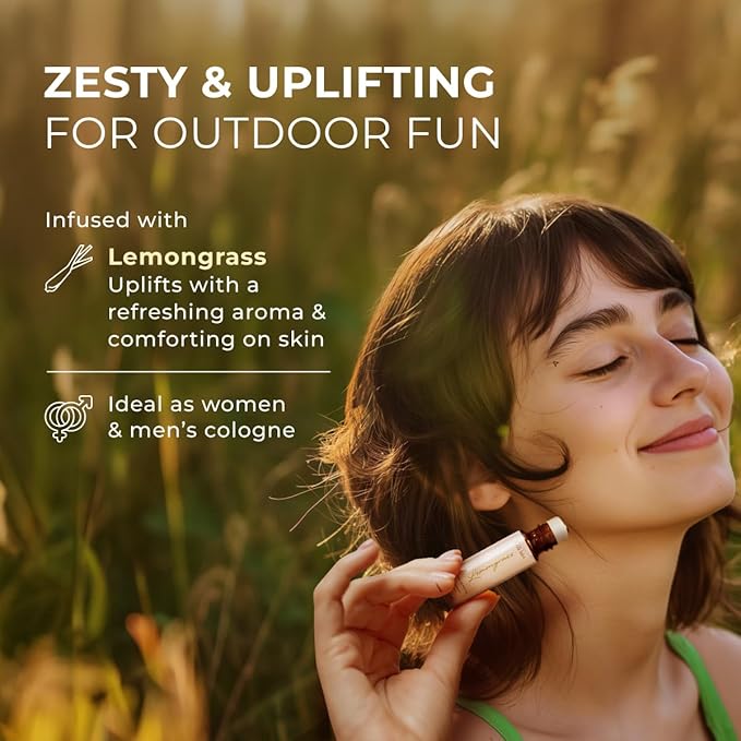 Gya Labs Lemongrass Essential Oil Roll On - 0.34 Fl Oz - Travel Size Roller for Camping, Skin, Aromatherapy Relief, Convenience