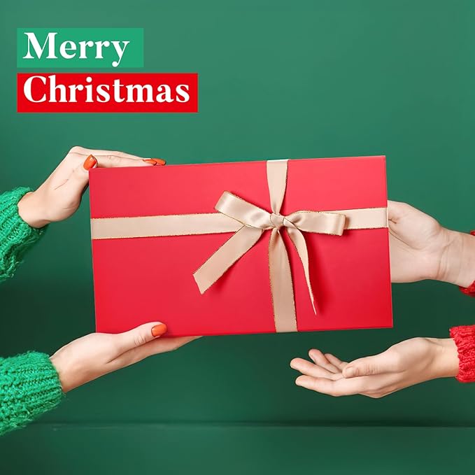 LIFELUM Red Gift Box 13.85 x 8.35 x 4.45 inch Large Gift Boxes with Magnetic Closure Luxury for Gifts Box Contains Card, Ribbon, Shredded Paper Filler Wedding, Christmas, Halloween, Birthday