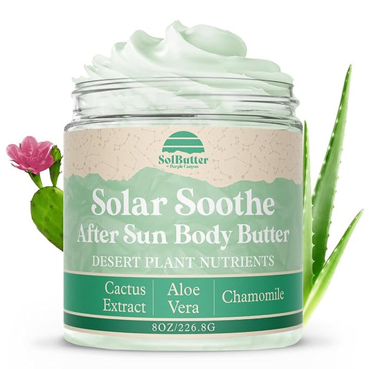 PURPLE CANYON Solar Soothe Whipped Body Butter 8oz | Cactus Blossom Body Lotion Infused with Healing Cactus and Aloe Vera | Natural Body Cream for Sensitive Skin