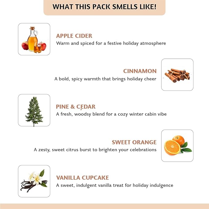 Folkulture Wax Melts Wax Cubes Strong Scent | Set of 5 (30 pc) Christmas Scented Wax Melts for Warmer | Long Lasting Candle Warmer Wax Melts | Pine and Cedar, Vanilla, Orange, Cinnamon