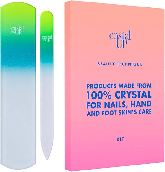 Cristal UP Crystal Nail and Feet Care Kit - 2PC with a Crystal Foot Scraper and Medium Glass Nail File, Durable, Eco Friendly and Gentle on Nails, Perfect for Home Office and On The Go, Yellow Lemon