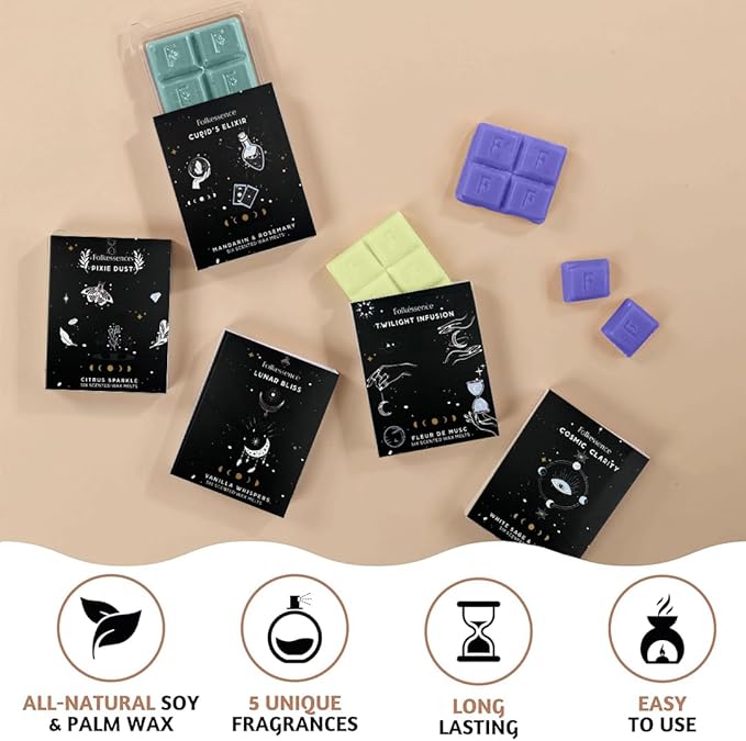 Folkulture Wax Melts or Wax Cubes | Set of 5 Scented Wax Melts | 30 pc Long Lasting Candle Warmer Melts | 100% Natural Soy and Palm for Gifts for Her | Rosemary, Sage, Lavendar
