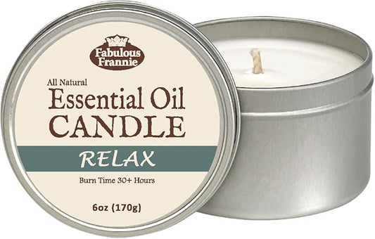 Fabulous Frannie All Natural Aromatherapy Soy Candle Travel tin Made with Pure Essential Oils 100 Hours Burn time 6oz (Relax)