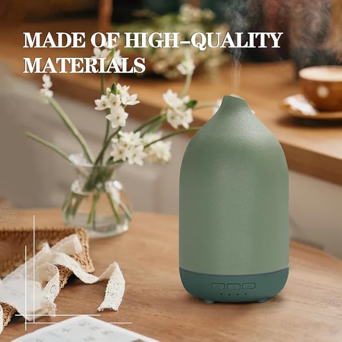 Essential Oil Diffusers, Aromatherapy Diffuser for Essential Oils, 100ml Ceramic Oil Diffusers for Large Room - 5 Timers, Warm Ambient Light, Auto-Off