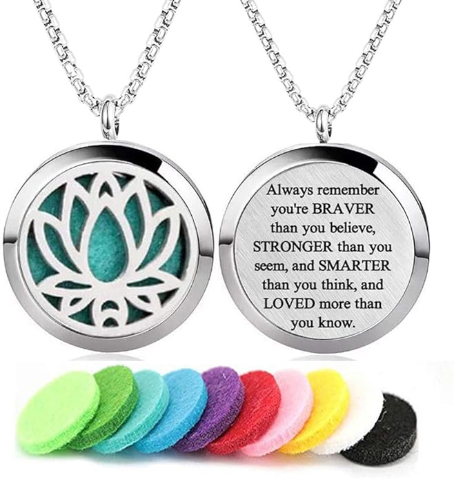 Aromatherapy Essential Oil Diffuser Necklace 316L Stainless Steel Locket Pendant with 24 Inch Chain