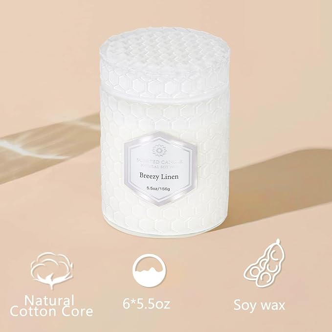 6 Pack Aromatherapy Candles for Home Scented, Gifts Set for Women, Natural Soy Wax Jar, 33 oz 240 Hour Long Lasting, for Birthday, Valentine's Day, White