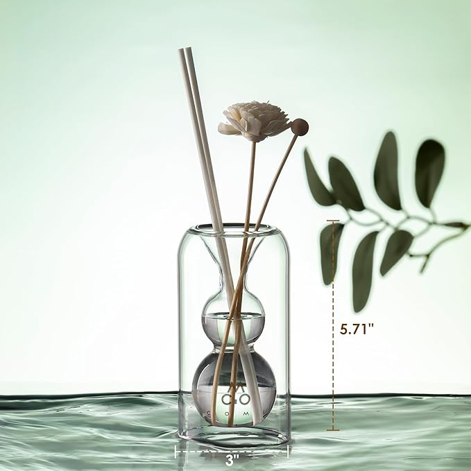 Empty Fragrance Glass Reed Diffuser Bottles with 5pcs Reed Diffuser Sticks,Luminous Base,Decorative Flower Bud Fragrance Accessories Use for DIY Replacement Reed Diffuser Sets,Gourd Shaped