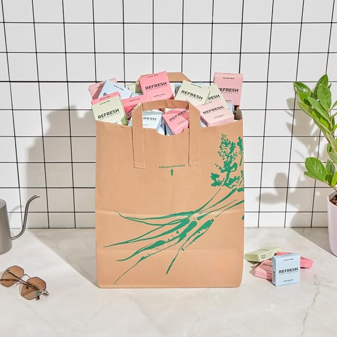 Refresh Gum, Xylitol, Natural, Sugar Free, Plastic Free, Organic Ingredients, Non GMO, Peppermint, Garden Mint, Bubble Gum, Peach & Raspberry Variety Pack, 12 Pcs, 6 Pack