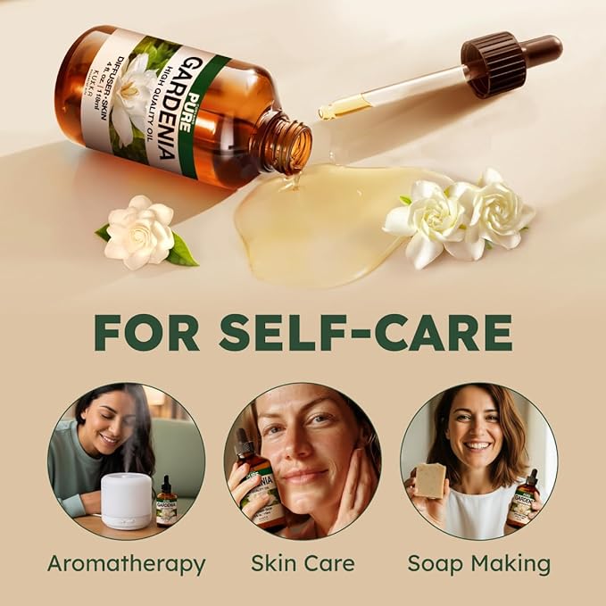 KUKKA Gardenia Essential Oils - 4 Fl Oz - for Hair, Skin, Diffuser, Aromatherapy & DIY Soap Making Scent