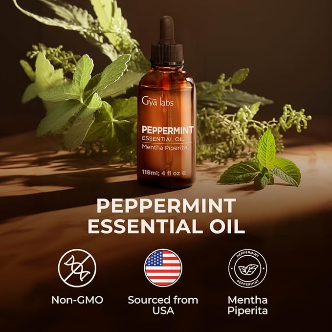 Gya Labs Peppermint Essential Oil - 4 Fl Oz - for Hair, Skin, Diffuser, Aromatherapy & DIY Candle Making Scent