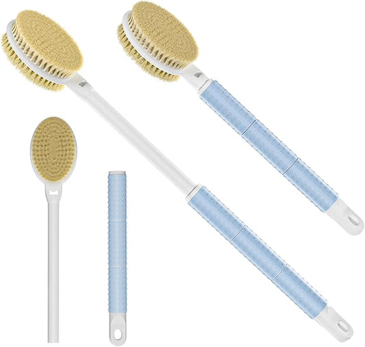 Shower Brush with Soft and Stiff Bristles,16"-24" Long Adjustable Telescopic Massage Handle,Dual-Sided Back Scrubber Bath Brush Body Exfoliator for Wet or Dry Brushing